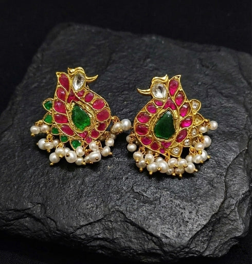 Kundan Gold Peacock Studs