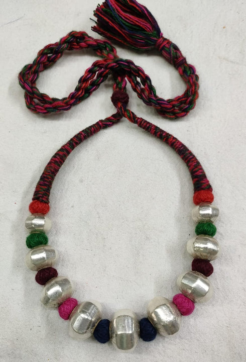 Wax Faceted Beads Silver Necklace (oversized beads)