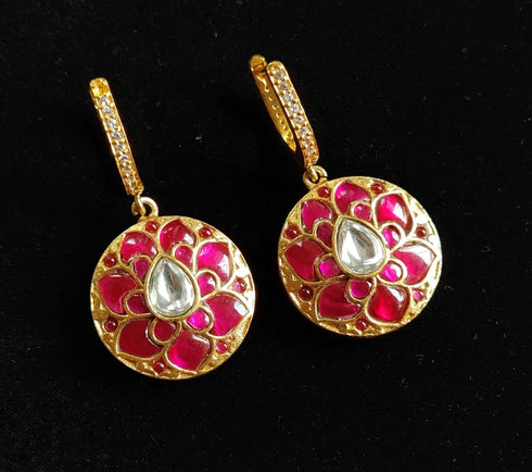 Reversible Lotus Kundan Bali Hoops