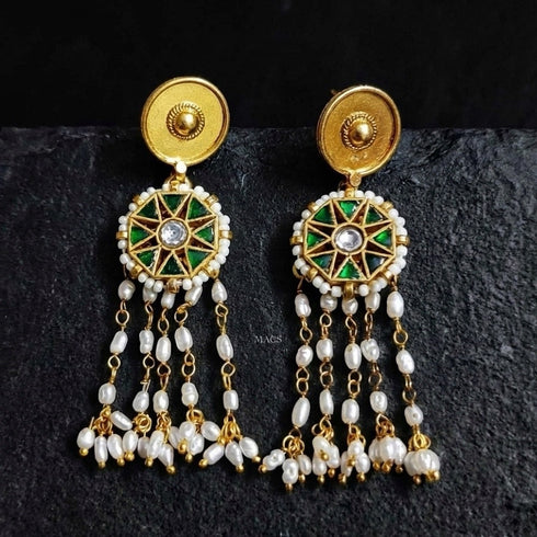 Green Kundan Pearl Earrings