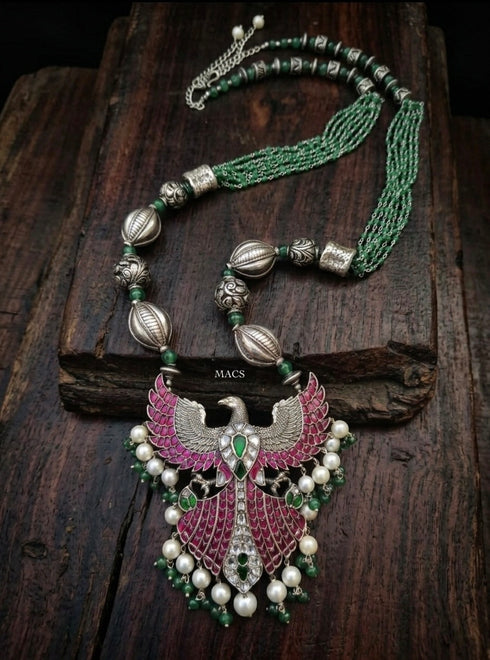 925 Kundan Eagle Pendant Necklace