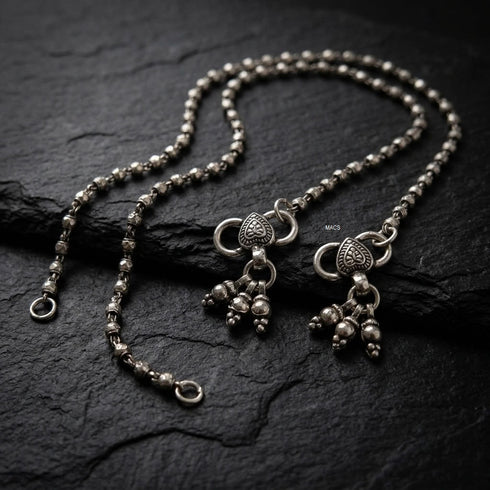 925 Silver beads minimal anklet (pair)