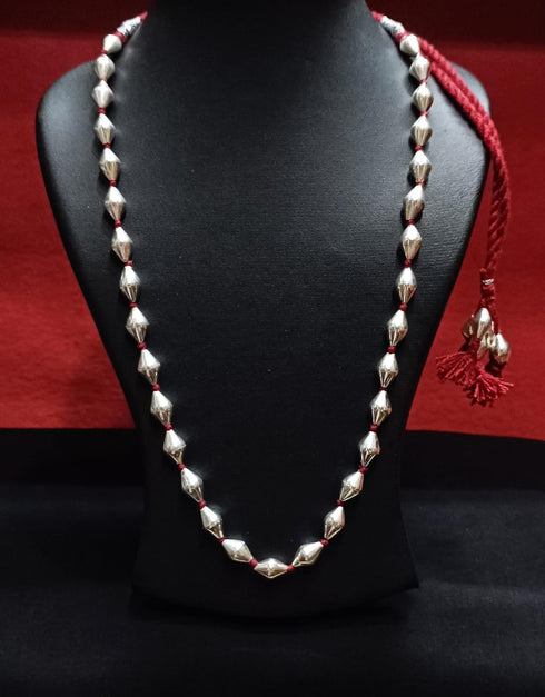 Single Line Dholki Beads Silver Necklace