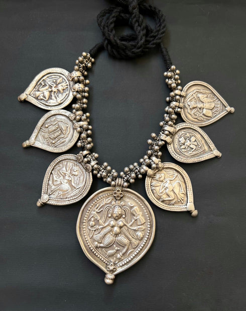 Old silver antique pendant necklace, Vintage silver jewellery, Tribal motif pendants