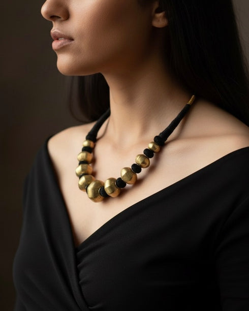 Gold plated Wax Faceted Beads Necklace (oversized beads)