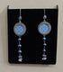 Blue hand painted long pearl silver earrings
