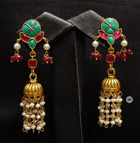 Turquoise Kundan Pearl Jhumka