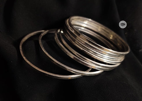Silver Plain Flat 8 Bangle Set (2.8)
