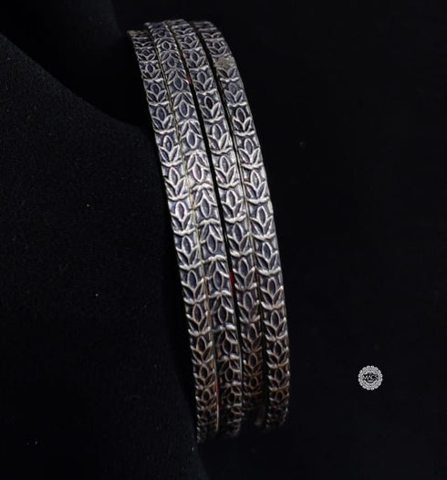 925 Silver Leaf Bangle Set (Size 2.8)