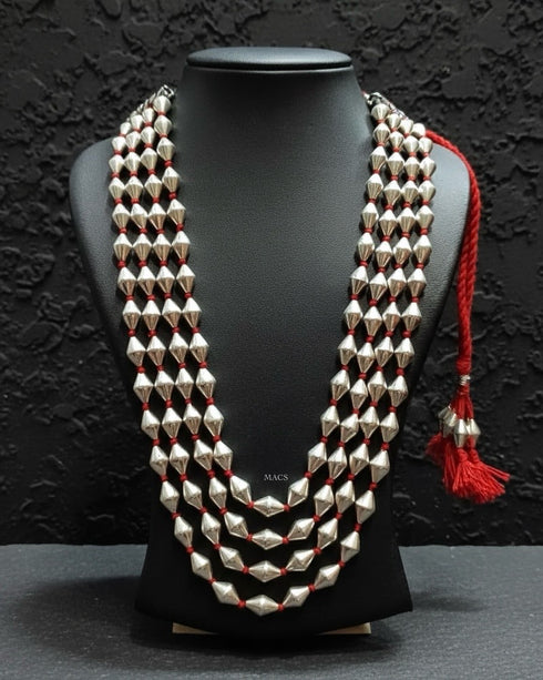 Silver 4 line Dholki Necklace