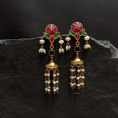 Delicate Multi-Kundan Pearl Jhumka