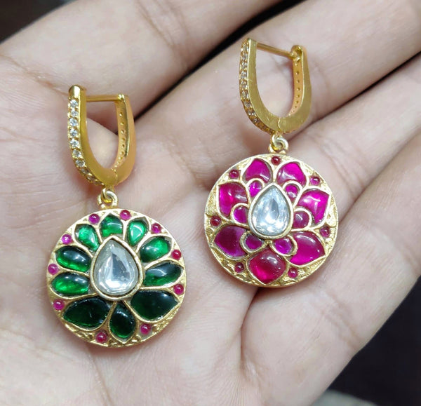 Reversible Lotus Kundan Bali Hoops