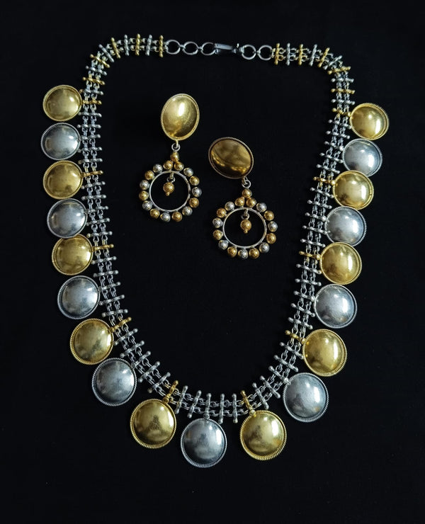 Dual tone necklace earring set