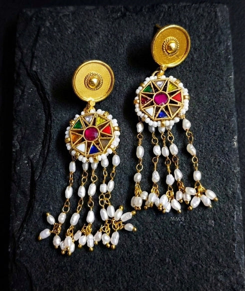 Navratna Kundan Pearl Earrings