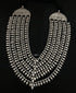 925 silver multi-strand statement necklace with ornate engraved connector and dangling teardrop paisley silver beads