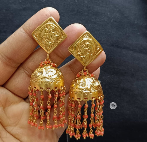 925 Gold plated Layered Coral Jhumka