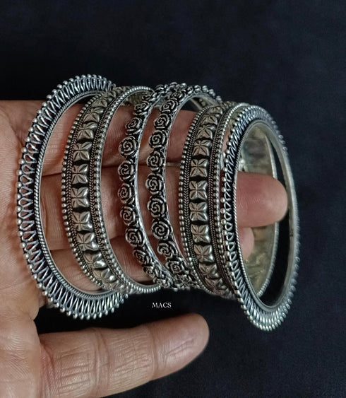 925 pure silver bangles with intricate filigree and floral engravings