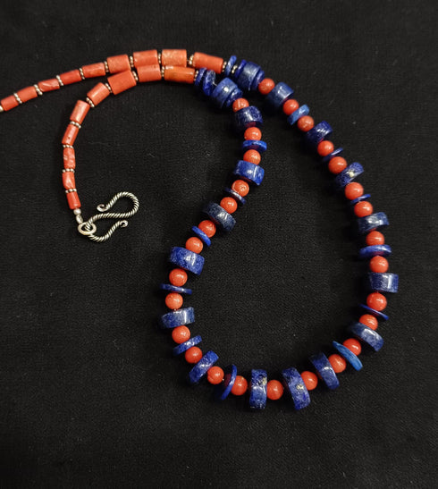 925 Silver Coral Lapis necklace