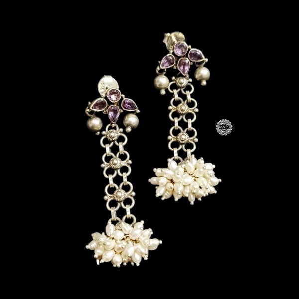 Silver Pearl Stone Earrings