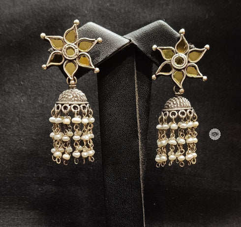 Flower Glass Pearl Jhumka