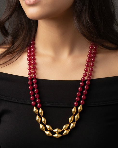 Gold plated Dholki Semiprecious Necklace