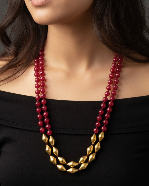 Gold plated Dholki Semiprecious Necklace