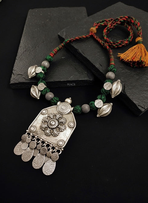 Tribal Silver Thread Necklace