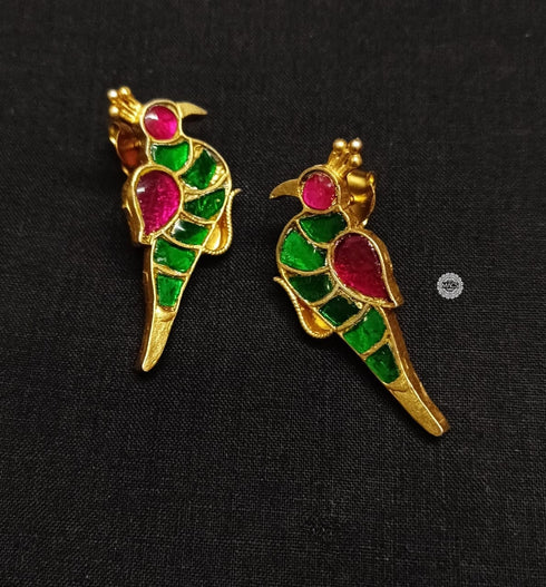 Gold Plated Kundan Parrot Studs