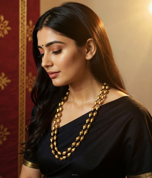 Two Line Gold Dholki Necklace