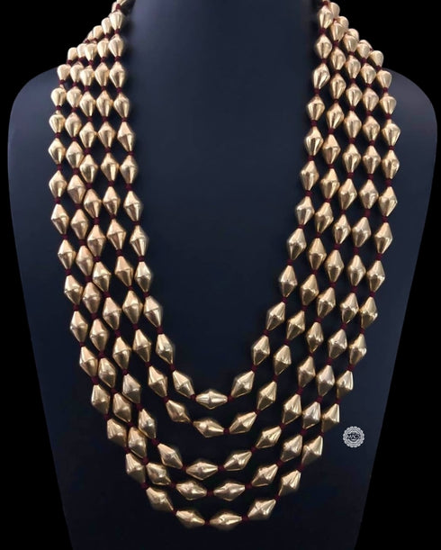 Gold plated pure silver 5 line dholki mala