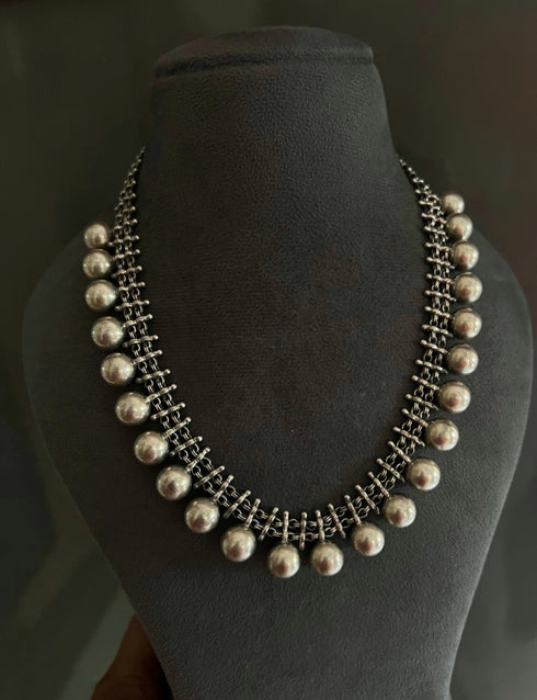 Tribal silver ball necklace