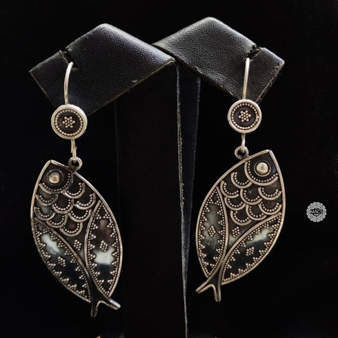 Silver fish earrings, Silver earrings with intricate rava work, Rawa Work Long earrings