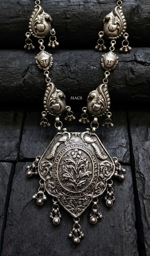 Long 925 Silver Peacock Necklace