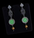 Silver green handpainted earrings, 925 sterling silver long drop earrings