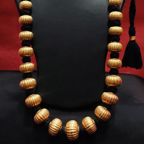 Gold plated Big Wax Carved Bead Necklace (oversized beads)