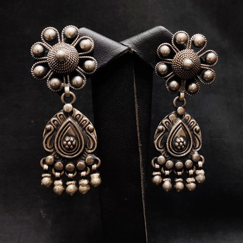 925 Silver flower earrings, pure silver floral stud earrings, Drop and dangle sterling silver earrings