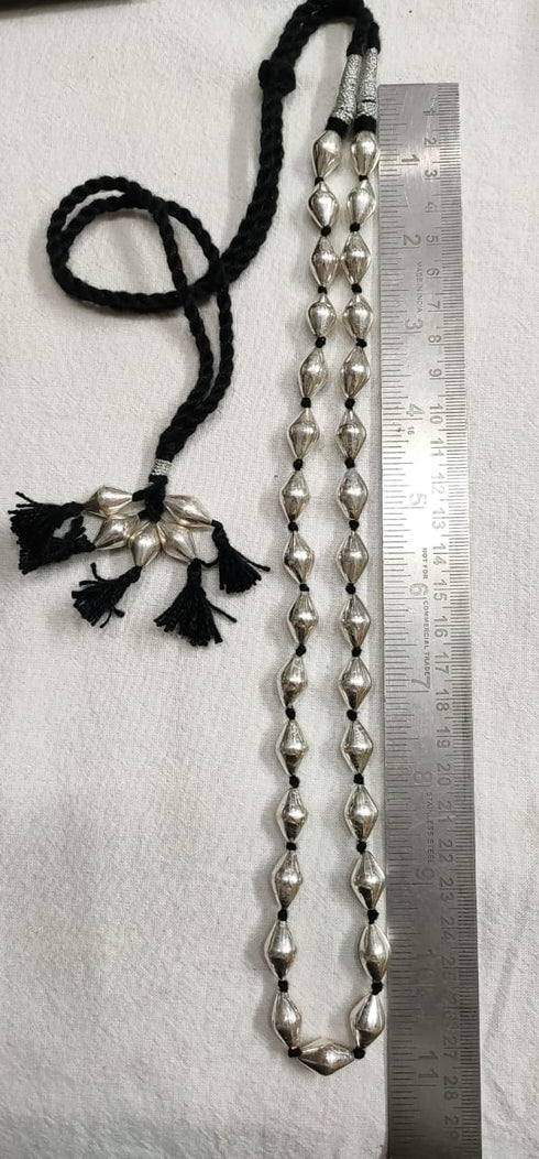 Single Line Dholki Beads Silver Necklace