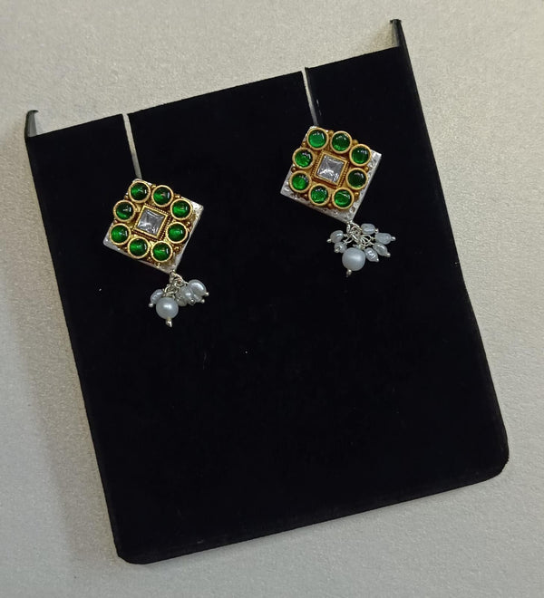 Kundan Green Pearl Earrings