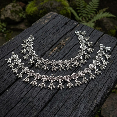 925 Silver Flowers anklet (pair)