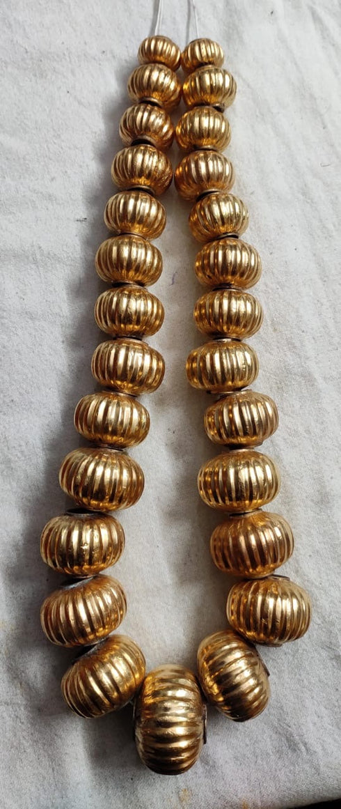 Gold plated Big Wax Carved Bead Necklace (oversized beads)