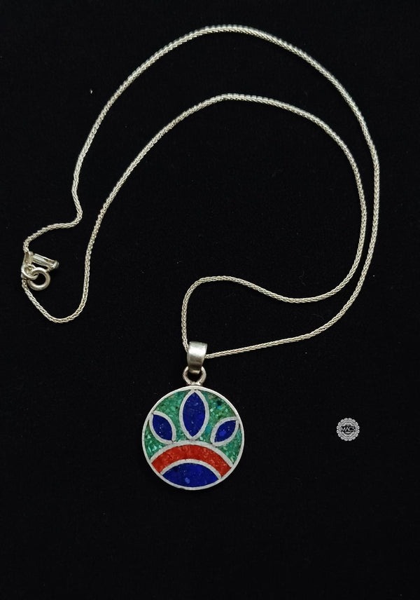 Stone inlay silver necklace