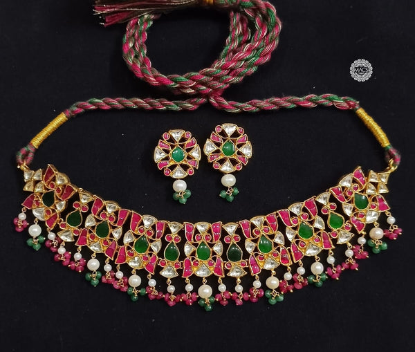 Gold Plated Multi Kundan Choker Necklace, Sabyasachi Bridal necklace, Jadau Kundan 925 Silver Necklace with studs