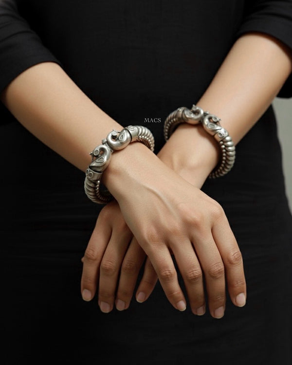 Silver Sutlada Peacock Kada (Pair)