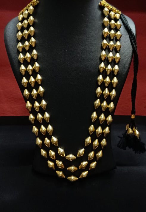 Three Line Gold Dholki Necklace