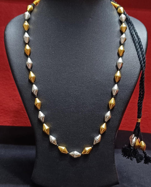 dual tone silver dholki necklace, two tone necklace
