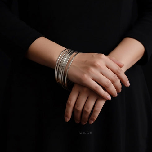 Silver Flat Plain 12 Bangle Set (2.4)