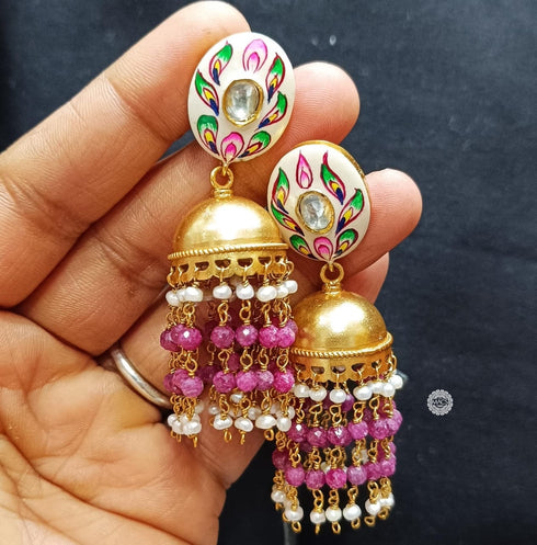 Meenakari Goldplated Beaded Jhumka