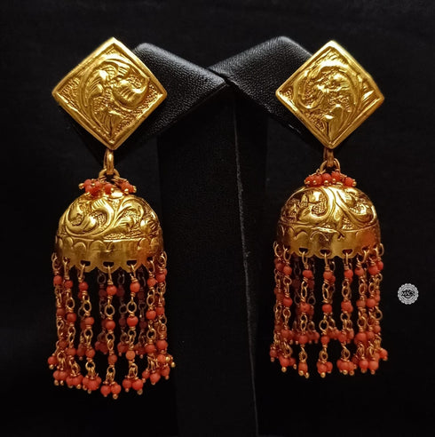 925 Gold plated Layered Coral Jhumka
