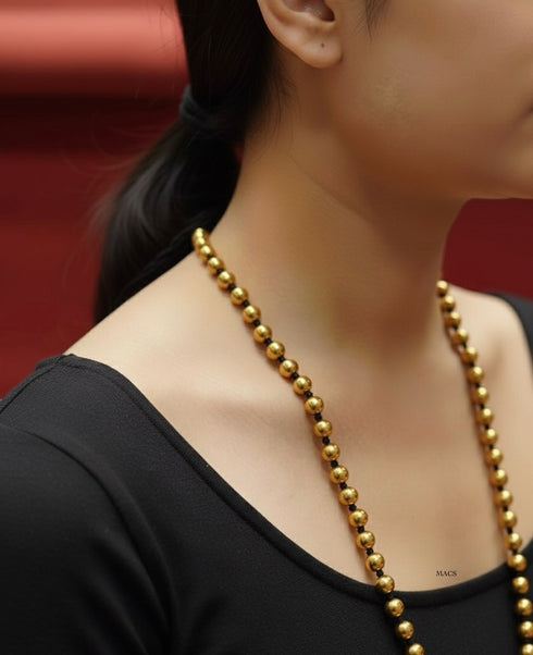 925 silver single line round gold dholki beads necklace