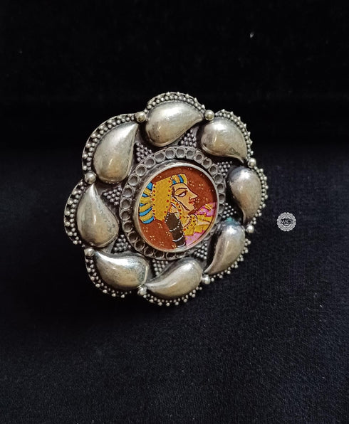 925 silver ring with handpainted motif, Sterling Silver painting rings